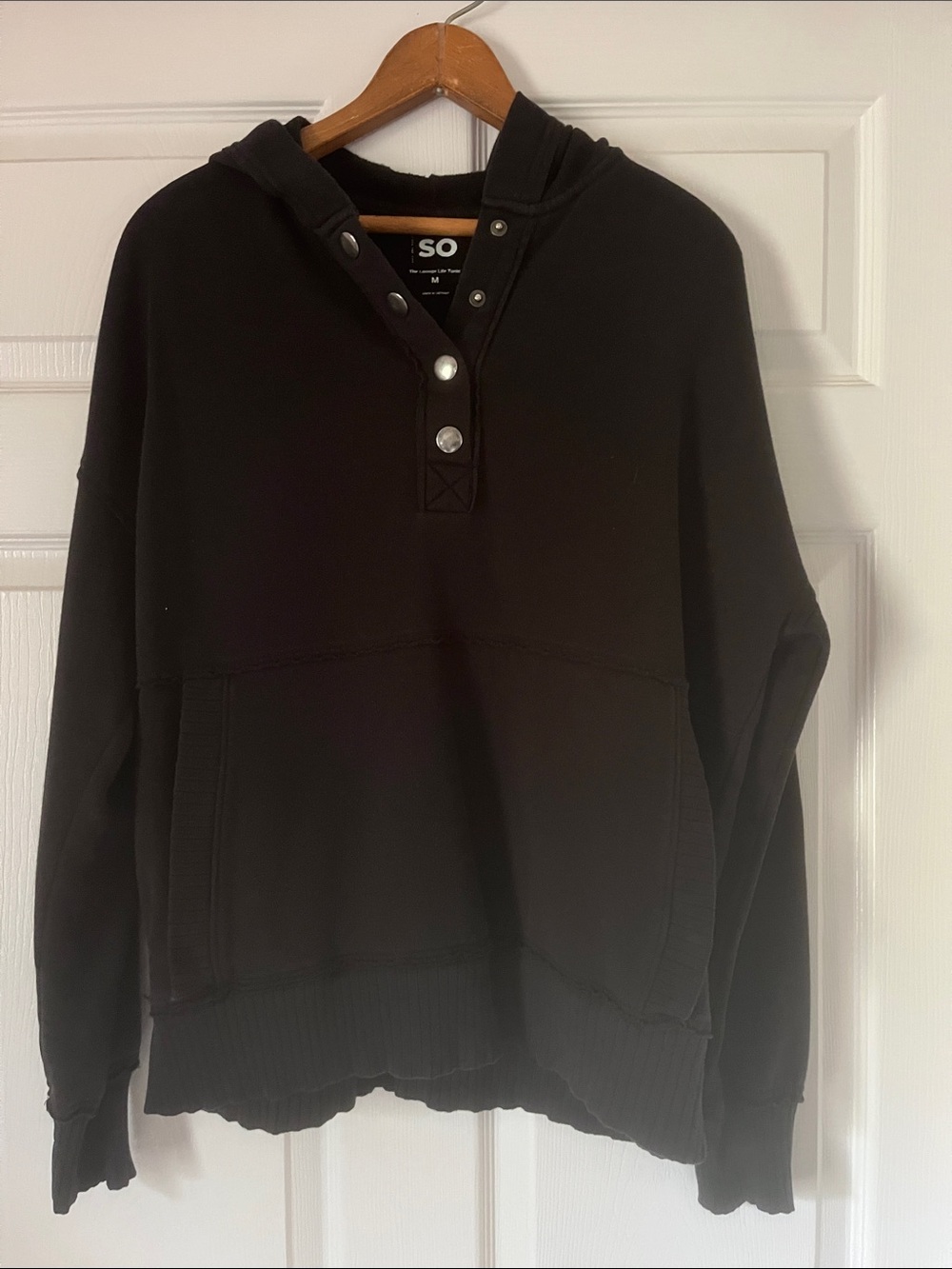 SO Women’s black hooded sweatshirt.